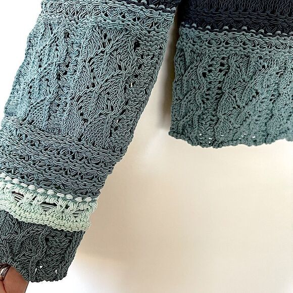 Jonathan Simkhai Roxana  Macrame Blue Striped Crop Crochet Sweater Top V-neck S - Picture 12 of 14